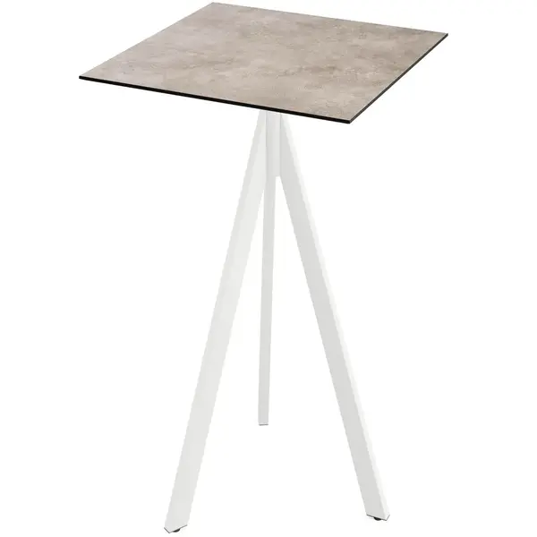Inklapbare Statafel | INFINITY | HPL/RVS | Steenlook Blad | Wit Frame | In-/Outdoor | 700x700x1100(h)mm
