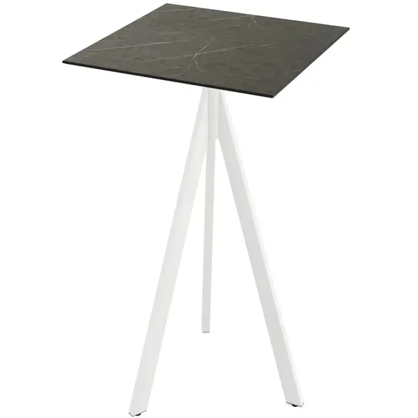 Inklapbare Statafel | INFINITY | HPL/RVS | Marmerlook Blad | Wit Frame | In-/Outdoor | 700x700x1100(h)mm