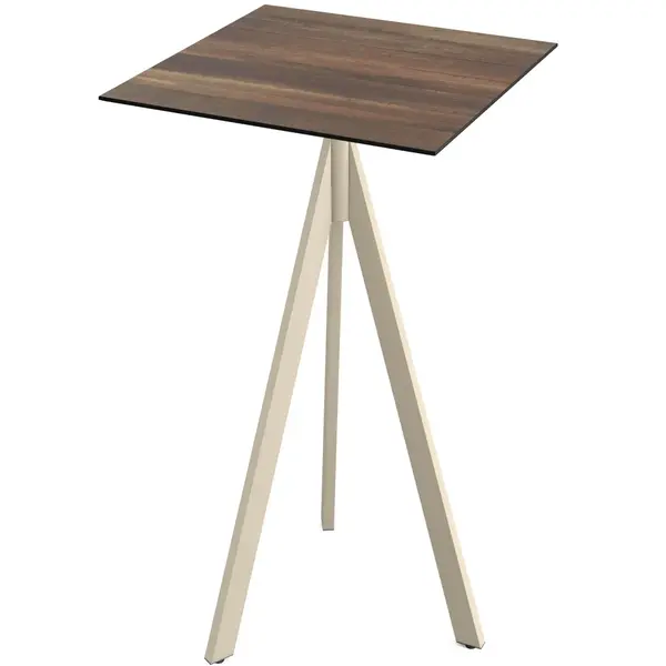 Inklapbare Statafel | INFINITY | HPL/RVS | Houtlook Blad | Zandkleurig Frame | In-/Outdoor | 700x700x1100(h)mm