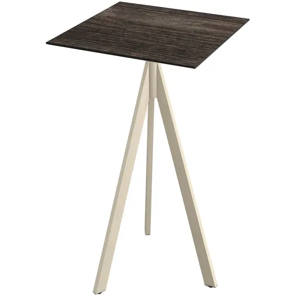 Inklapbare Statafel | INFINITY | HPL/RVS | Houtlook Blad | Zandkleurig Frame | In-/Outdoor | 700x700x1100(h)mm