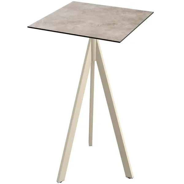 Inklapbare Statafel | INFINITY | HPL/RVS | Steenlook Blad | Zandkleurig Frame | In-/Outdoor | 700x700x1100(h)mm