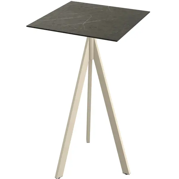 Inklapbare Statafel | INFINITY | HPL/RVS | Marmerlook Blad | Zandkleurig Frame | In-/Outdoor | 700x700x1100(h)mm