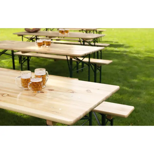 Biertafel | Hout/Staal | Sparren-Grenenhout Blad | Groen Frame | In-/Outdoor | 2200x800x780(h)mm