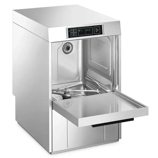 Glazenspoelmachine | EASYLINE | Mand 400x400 | Afvoerpomp | Zeeppomp | Naglanspomp | Ontharder | Breaktank | 400V | Dubbelwandig | 460x600x705(h)mm
