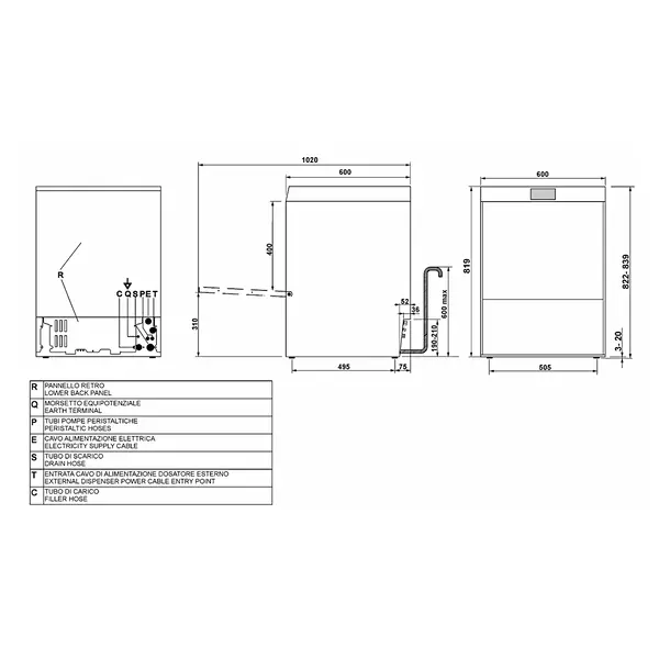 Horeca Vaatwasser | EASYLINE | Mand 2x 500x500 (Dubbele Belading) | Afvoerpomp | Zeeppomp | Naglanspomp | Breaktank | 400V | Dubbelwandig | 600x600x822(h)mm