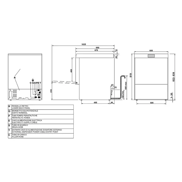 Dienbladen Vaatwasser | EASYLINE | Mand 500x500 | Afvoerpomp | Zeeppomp | Naglanspomp | Ontharder | Breaktank | 400V | Dubbelwandig | 600x690x822(h)mm