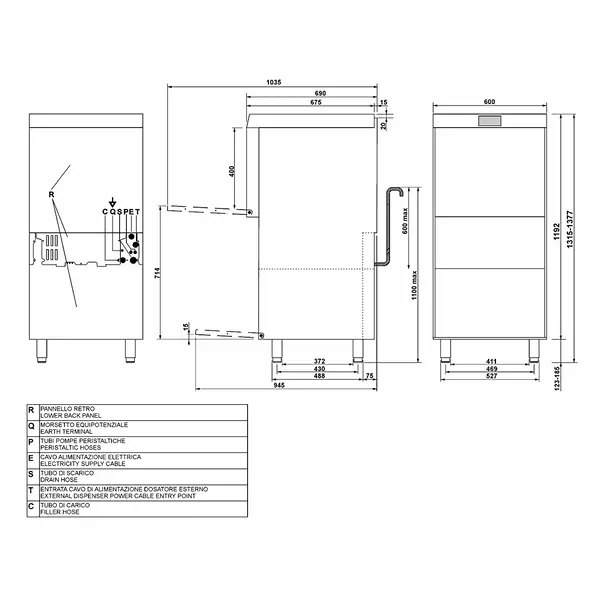 Dienbladen Vaatwasser | EASYLINE | Hoog Model | Mand 500x500 | Afvoerpomp | Zeeppomp | Naglanspomp | Breaktank | 400V | Dubbelwandig | 600x690x1315(h)mm
