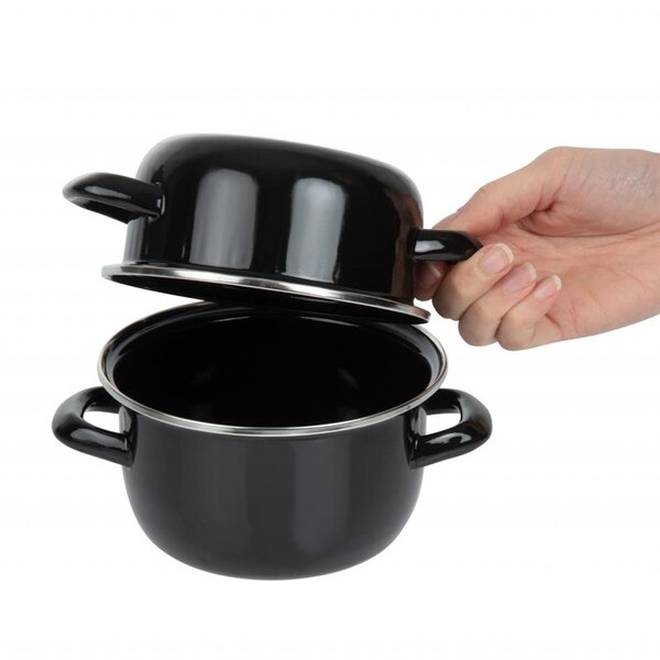Mosselpan | Geëmailleerd | Oven | Incl. Deksel | Ø140x130(h)mm