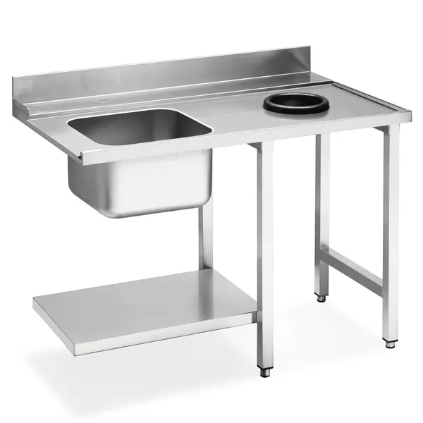 Aanvoertafel (Rechts) | ECOLINE/EASYLINE | RVS | 1 Spoelbak (Links) + Afvalgat | Bodemschap | Achteropstand | 1200x720x821/921(h)mm