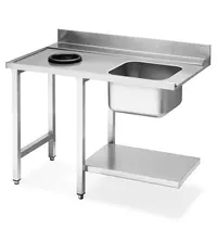 SMEG Aanvoertafel (Links) | ECOLINE/EASYLINE | RVS | 1 Spoelbak (Rechts) + Afvalgat | Bodemschap | Achteropstand | 1200x720x821/921(h)mm 