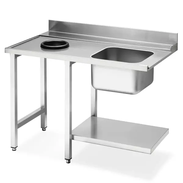 Aanvoertafel (Links) | ECOLINE/EASYLINE | RVS | 1 Spoelbak (Rechts) + Afvalgat | Bodemschap | Achteropstand | 1200x720x821/921(h)mm