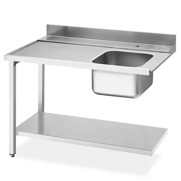 Aanvoertafel (Links) | ECOLINE/EASYLINE | RVS | 1 Spoelbak (Rechts) | Bodemschap | Achteropstand | 1200x720x821/921(h)mm