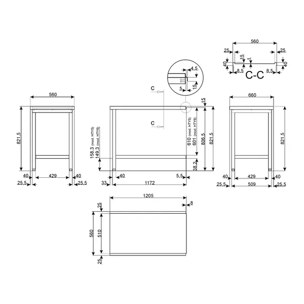 Afvoertafel (Links/Rechts) | ECOLINE/EASYLINE | RVS | Bodemschap | 1200x720x821(h)mm