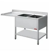 Diamond Spoeltafel | 2 Kuipen 400x500x275(h)mm + 1 Druipvlak | 1600x700x880/900(h)mm