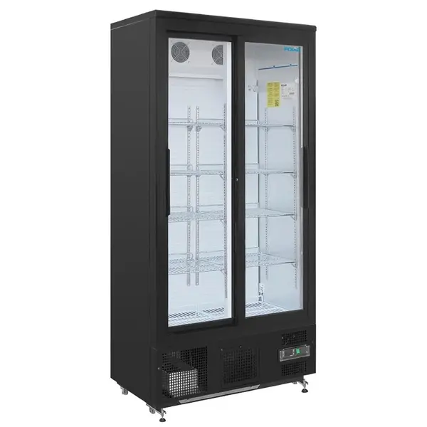 Drankenkoeling | 490L | Zwart | +2°C/+8°C | Geventileerd | 0.25kW | Schuifdeuren | Wielen | 920x514x1880(h)mm