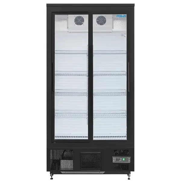 Drankenkoeling | 490L | Zwart | +2°C/+8°C | Statisch + Ventilator | Schuifdeuren | Wielen | 920x514x1880(h)mm