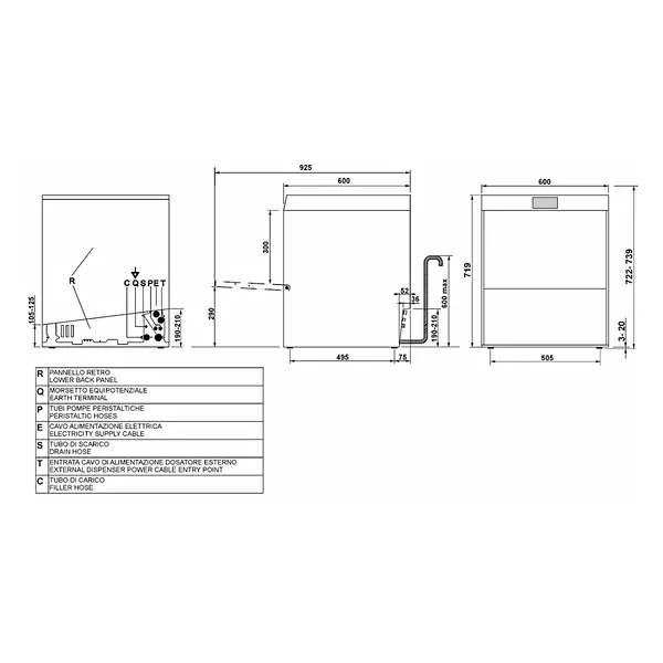 Glazenspoelmachine | PURA | Mand 500x500 | Afvoerpomp | Zeeppomp | Naglanspomp | Ontharder | Breaktank | 400V | Touchscreen + App | Dubbelwandig | 600x600x722(h)mm