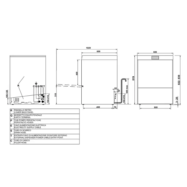 Horeca Vaatwasser | PURA | Mand 500x500 | Afvoerpomp | Zeeppomp | Naglanspomp | Ontharder | Breaktank | 400V | Touchscreen + App | Dubbelwandig | 600x600x822(h)mm