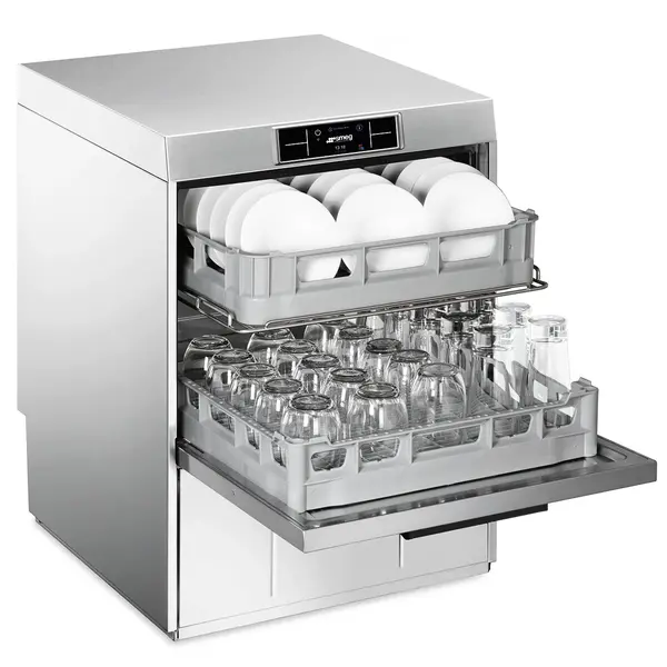 Horeca Vaatwasser | PURA | Mand 2x 500x500 (Dubbele Belading) | Afvoerpomp | Zeeppomp | Naglanspomp | Breaktank | 400V | Touchscreen + App | Dubbelwandig | 600x600x822(h)mm