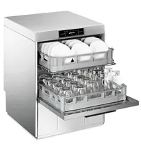 SMEG Horeca Vaatwasser | PURA | Mand 2x 500x500 (Dubbele Belading) | Afvoerpomp | Zeeppomp | Naglanspomp | Ontharder | Breaktank | 400V | Touchscreen + App | Dubbelwandig | 600x600x822(h)mm 