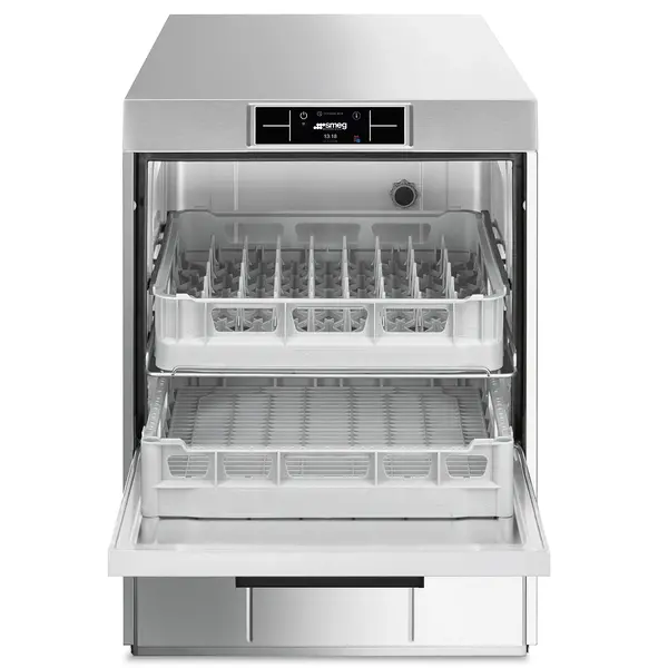 Horeca Vaatwasser | PURA | Mand 2x 500x500 (Dubbele Belading) | Afvoerpomp | Zeeppomp | Naglanspomp | Ontharder | Breaktank | 400V | Touchscreen + App | Dubbelwandig | 600x600x822(h)mm