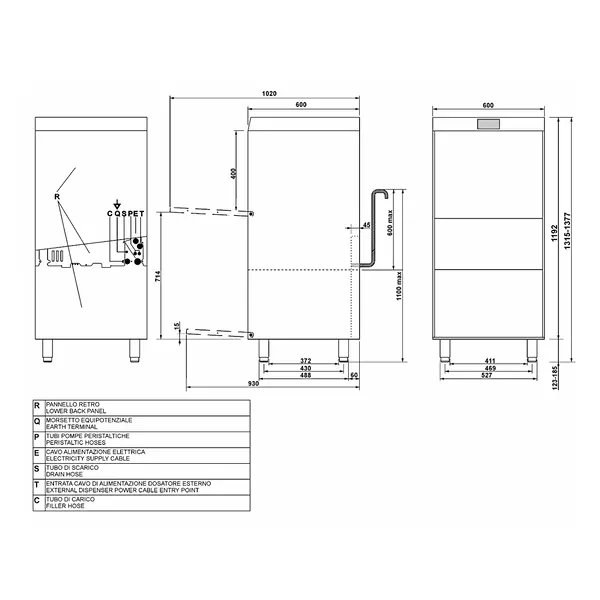 Horeca Vaatwasser | PURA | Hoog Model | Mand 500x500 | Afvoerpomp | Zeeppomp | Naglanspomp | Ontharder | Breaktank | 400V | Touchscreen + App | Dubbelwandig | 600x600x1315(h)mm