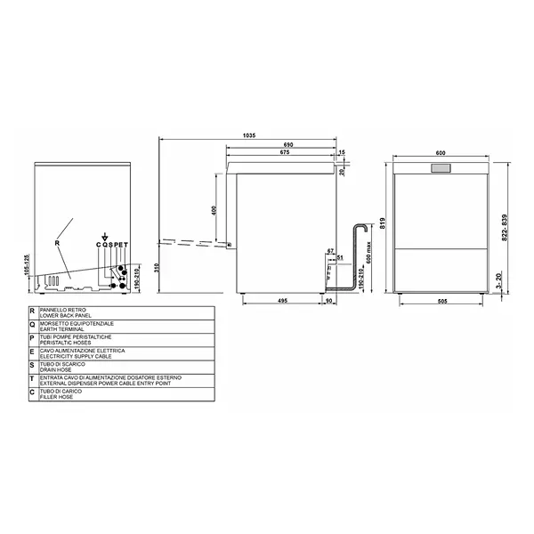 Dienbladen Vaatwasser | PURA | Mand 500x500 | Afvoerpomp | Zeeppomp | Naglanspomp | Breaktank | 400V | Touchscreen + App | Dubbelwandig | 600x690x822(h)mm