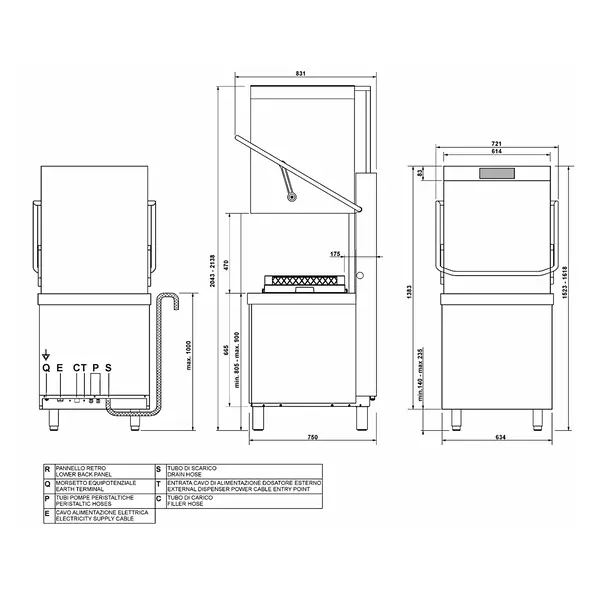 Doorschuifvaatwasser | PURA | Mand 500x500 | Afvoerpomp | Zeeppomp | Naglanspomp | Breaktank | 400V | Touchscreen + App | Dubbelwandig | 634x831x1523/2138(h)mm