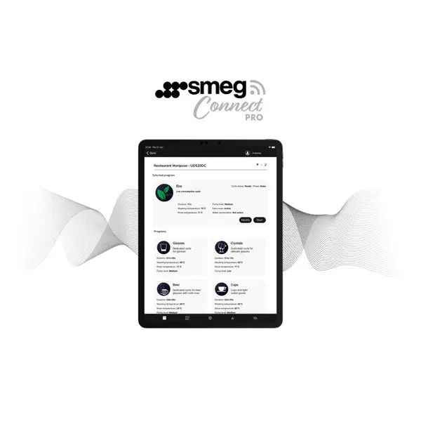 Doorschuifvaatwasser | PURA | Energiezuinig (Warmteterugwinning) | Mand 500x500 | Afvoerpomp | Zeeppomp | Naglanspomp | Breaktank | 400V | Touchscreen + App | Dubbelwandig | 634x831x1523/2138(h)mm