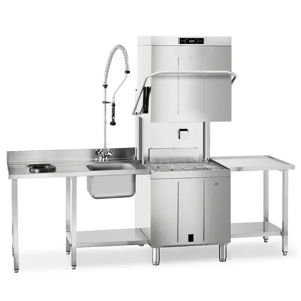 Doorschuifvaatwasser | PURA | Mand 600/500x500 | Afvoerpomp | Zeeppomp | Naglanspomp | Breaktank | 400V | Touchscreen + App | Dubbelwandig | 734x831x1523/2138(h)mm