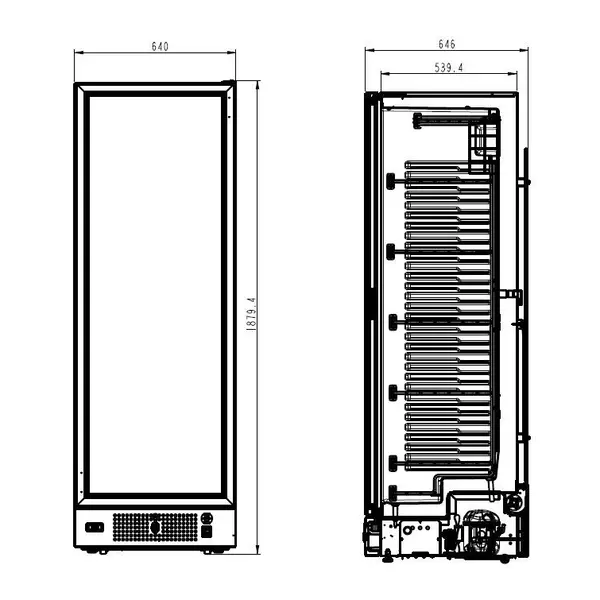 Vrieskast | 382L | Zwart | -18°C/-24°C | Statisch | 640x670x1875(h)mm