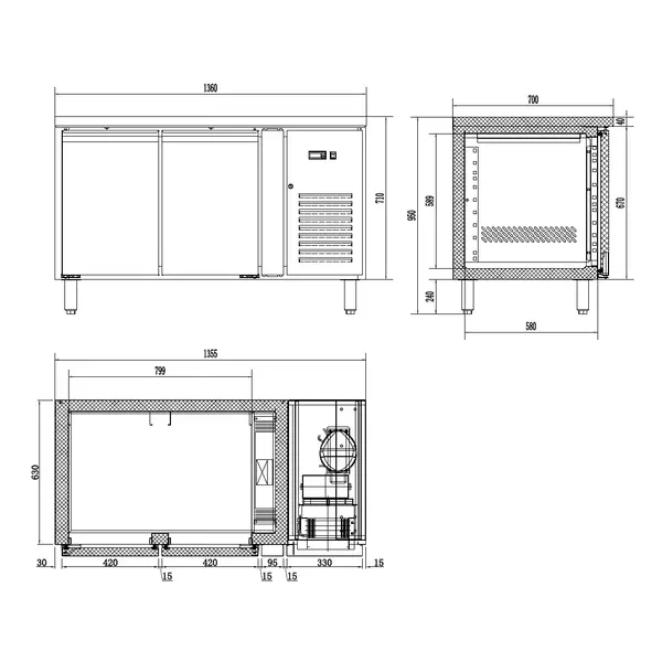 Koelwerkbank | ENERGY LINE | Energiezuinig | 190L | 2 Deuren (1/1 GN) | +2°C/+8°C | Geforceerd | 1360x700x860(h)mm