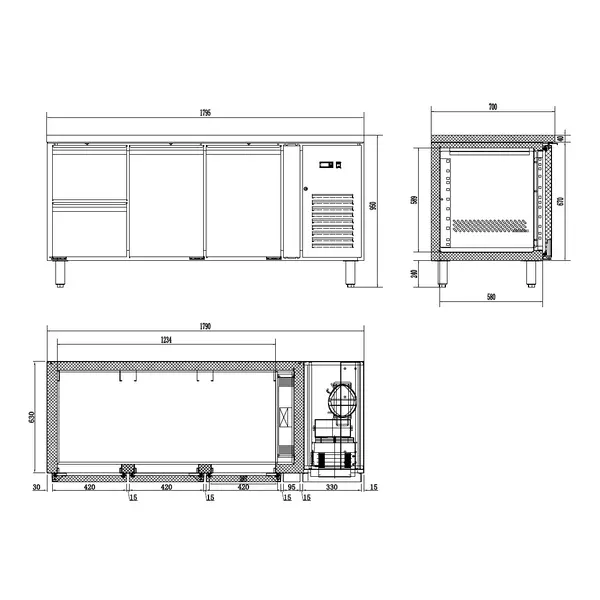 Koelwerkbank | ENERGY LINE | 291L | 2 Deuren + 2 Laden (1/1 GN) | +2°C/+8°C | Geforceerd | 1795x700x860(h)mm