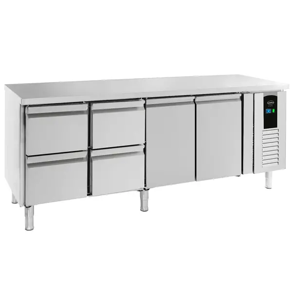 Koelwerkbank | ENERGY LINE | 393L | 2 Deuren + 4 Laden (1/1 GN) | +2°C/+8°C | Geforceerd | 2230x700x860(h)mm