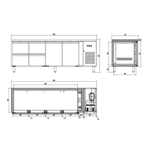 Koelwerkbank | ENERGY LINE | 393L | 2 Deuren + 4 Laden (1/1 GN) | +2°C/+8°C | Geforceerd | 2230x700x860(h)mm