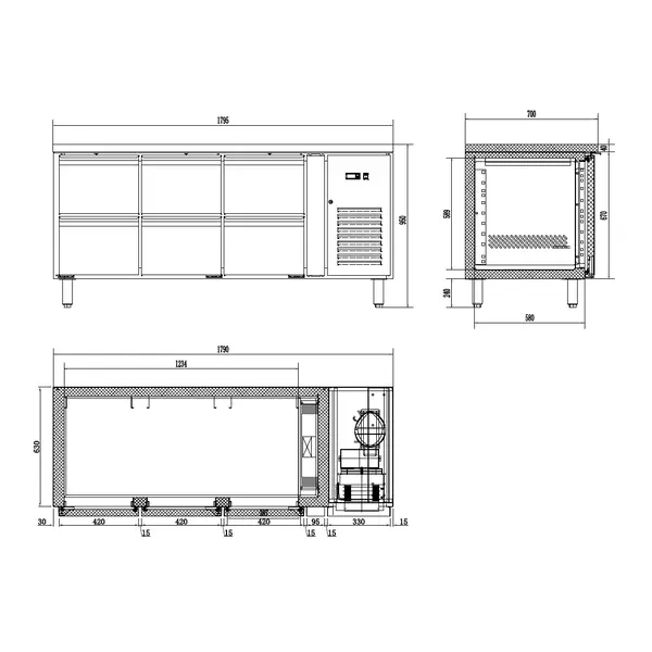 Koelwerkbank | ENERGY LINE | 291L | 6 Laden (1/1 GN) | +2°C/+8°C | Geforceerd | 1795x700x860(h)mm