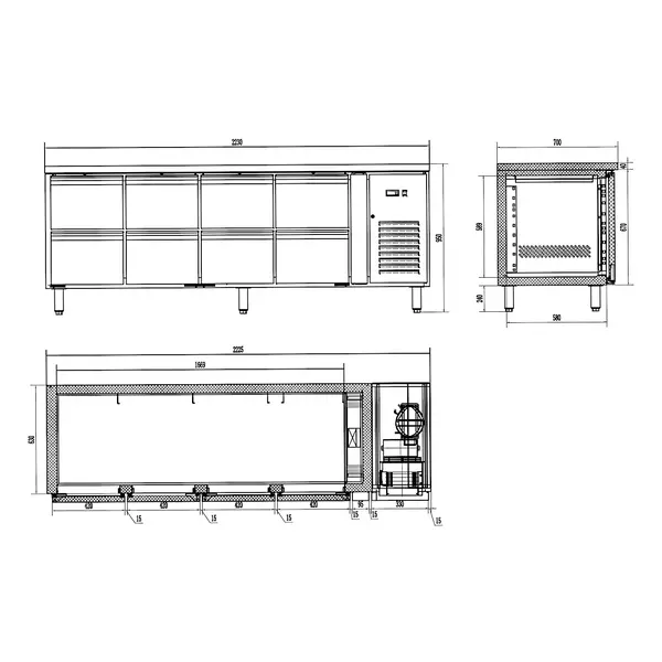 Koelwerkbank | ENERGY LINE | 393L | 8 Laden (1/1 GN) | +2°C/+8°C | Geforceerd | 2230x700x860(h)mm