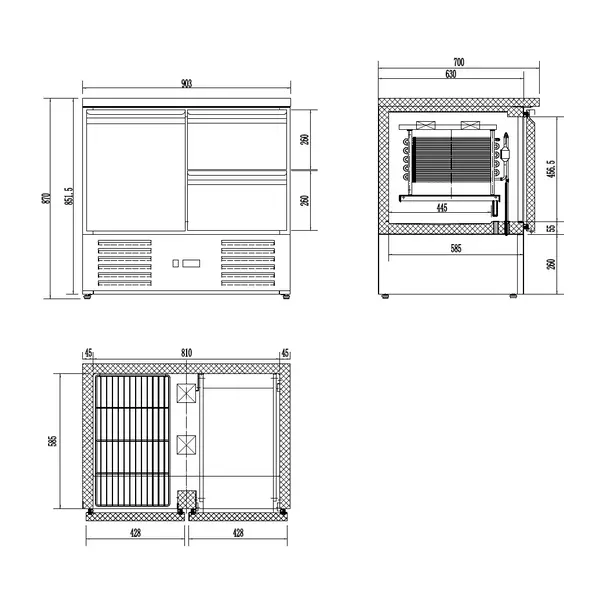 Koelwerkbank | ENERGY LINE | Energiezuinig | 257L | 1 Deur + 2 Laden (1/1 GN) | +2°C/+8°C | Geforceerd | 903x700x870(h)mm