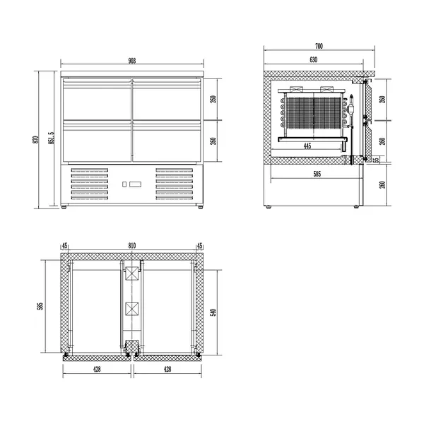 Koelwerkbank | ENERGY LINE | Energiezuinig | 257L | 4 Laden (1/1 GN) | +2°C/+8°C | Geforceerd | 903x700x870(h)mm