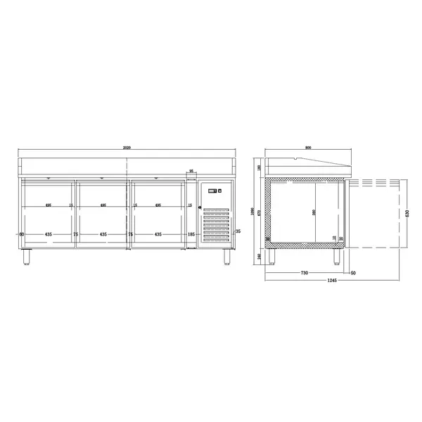 Pizzawerkbank | ENERGY LINE | Energiezuinig | 410L | 3 Deuren (EN600x400) | +2°C/+8°C | Geforceerd | 2020x800x910/1090(h)mm