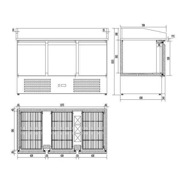 Pizzawerkbank | ENERGY LINE | Energiezuinig | 400L | 3 Deuren (1/1 GN) | +2°C/+8°C | Geforceerd | 1400x700x860/1015(h)mm