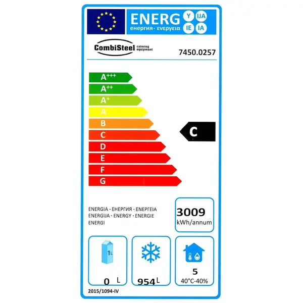Vrieskast | ENERGY LINE | Energiezuinig | 1300L (2/1 GN) | RVS | -18°C/-22°C | Geforceerd | 1420x875x2100(h)mm