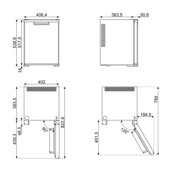 Minibar | MTE | 40L | Zwart | Thermo-Elektrisch | 406x433x539(h)mm