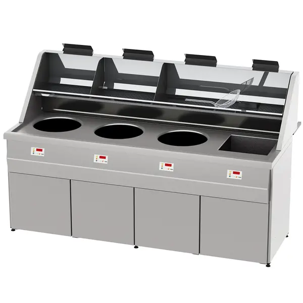 Friteuse | SANTANA | Propaangas | 13+18+18+18L | 67kW | Elektrische Ontsteking (230V) | Aftapkranen | Interne Afzuiging | 2200x1036x870/1346(h)mm