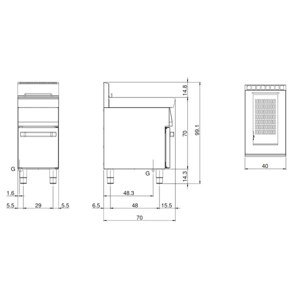 Friteuse | FUN 700 | Propaangas | 13L | ≤190°C | 11kW | Aftapkraan | Piëzo Ontsteking | 400x700x843/991(h)mm