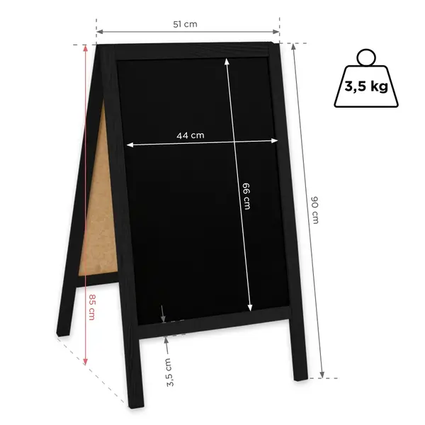 Krijtstoepbord | CLASSIC | Hout | Zwart | 510x450x850(h)mm