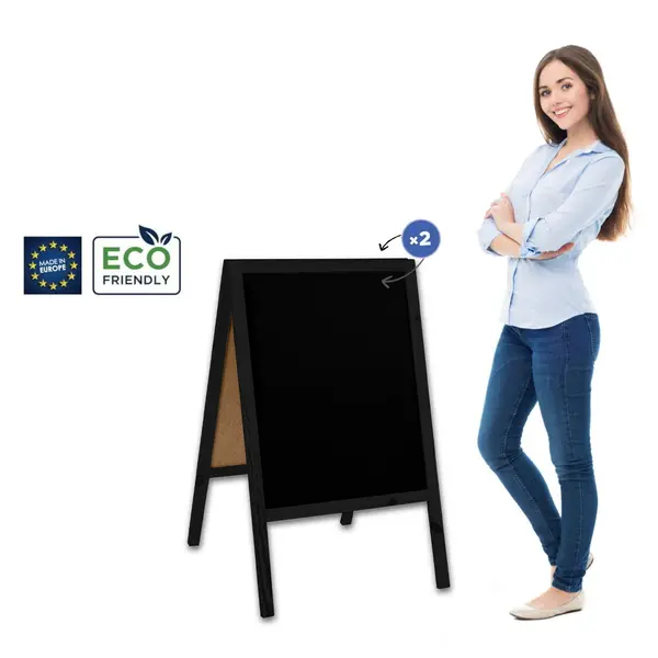 Krijtstoepbord | CLASSIC | Hout | Zwart | 600x450x950(h)mm