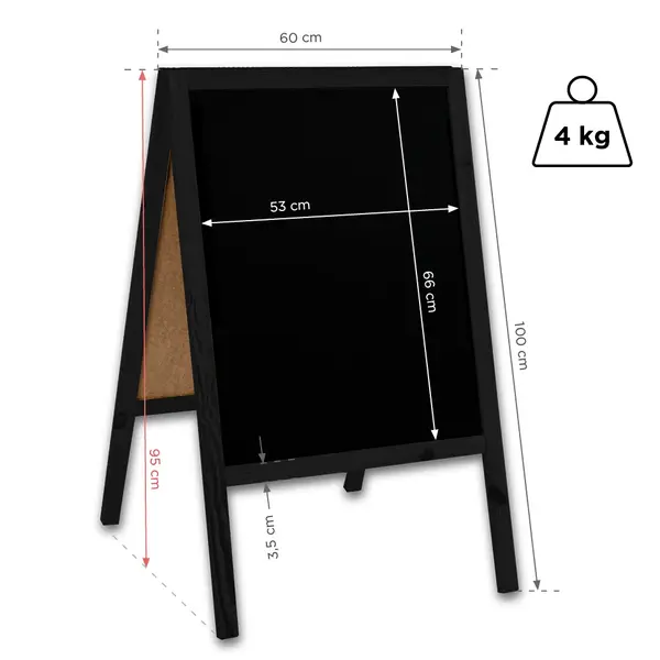 Krijtstoepbord | CLASSIC | Hout | Zwart | 600x450x950(h)mm
