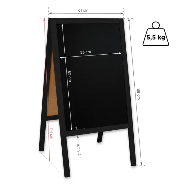 Krijtstoepbord | CLASSIC | Hout | Zwart | 610x450x1140(h)mm