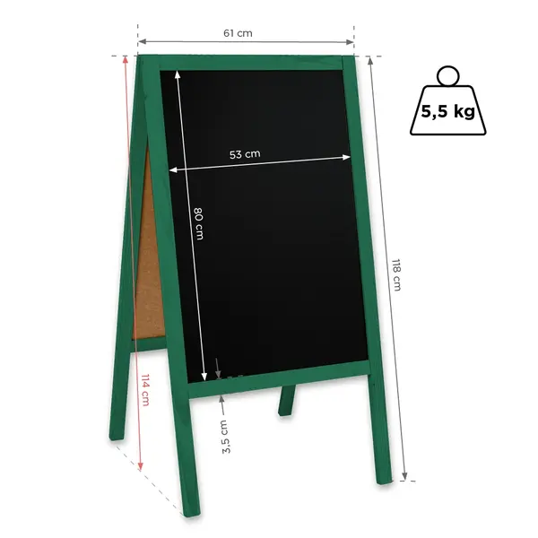 Krijtstoepbord | CLASSIC | Hout | Groen | 610x450x1140(h)mm